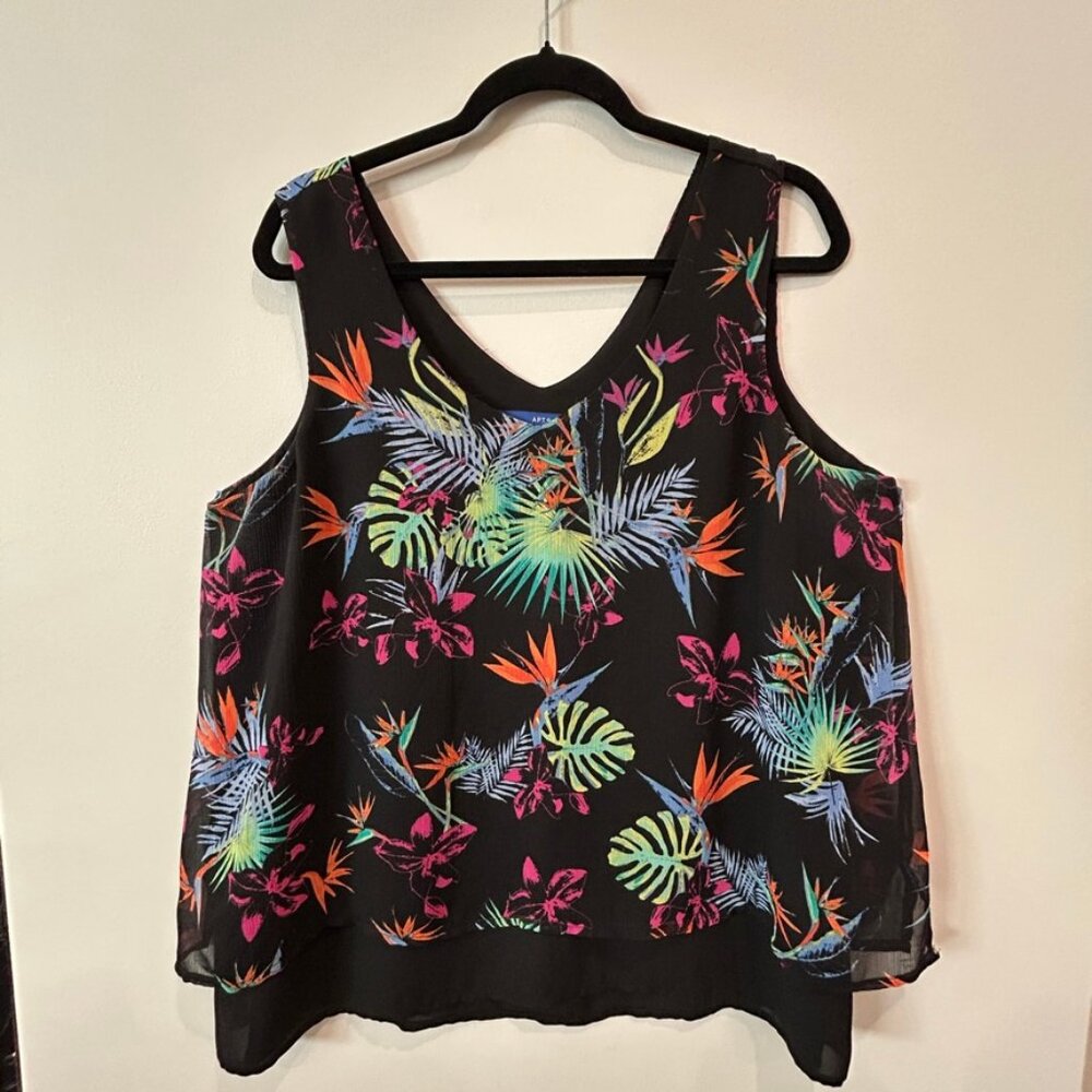 APT. 9 Womens Black multi-color floral dressy tank top Size XL
